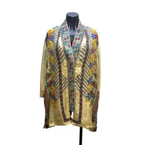 Johnny Was  Silk Colorful Floral Open Front Cardigan w/Wide Sleeves Size M